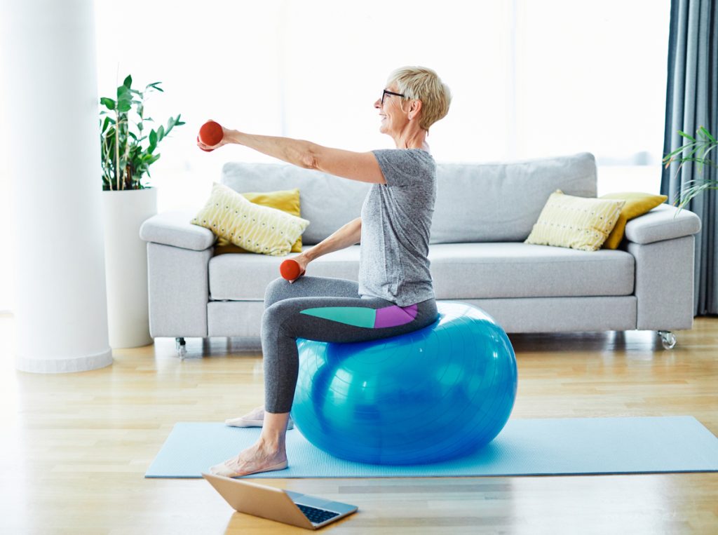 senior indoor exercise woman training lifestyle sport fitness home healthy gym exercising